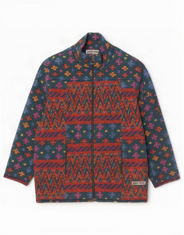 Meeting Womens Quilted Jacket UK 16 Large Multicoloured Geometric Cotton