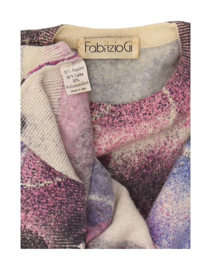 Maglione maglione girocollo da donna vintage UK 16 grande angora multicolore