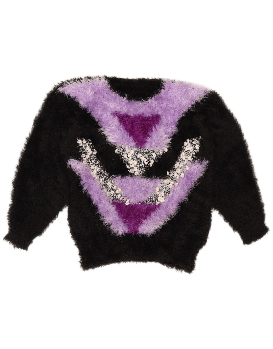 Maglione maglione girocollo da donna VINTAGE UK 14 blocco colore nero medio