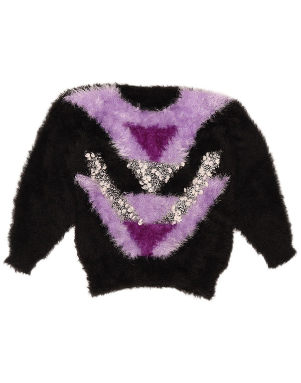 Maglione maglione girocollo da donna VINTAGE UK 14 blocco colore nero medio