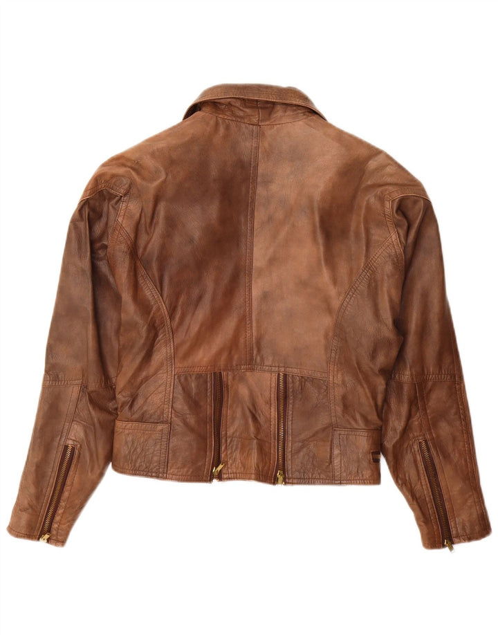 Giacca da motociclista in pelle da donna vintage UK 10 piccola pelle marrone