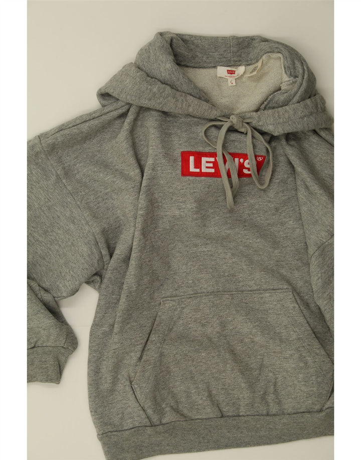 LEVI'S Womens Graphic Oversized Hoodie Jumper UK 10 Small Grey Cotton Vintage Levi's and Second-Hand Levi's from Messina Hembry 