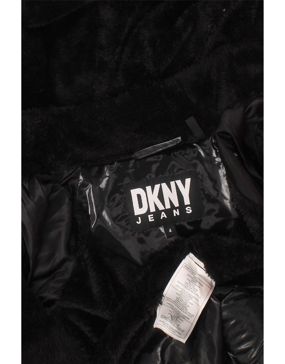 Piumino imbottito con cappuccio per bambina Dkny 3-4 anni in poliammide nero