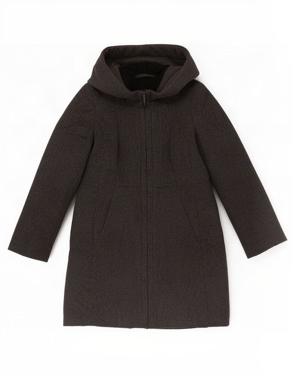 Cappotto Zara da donna con zip intera e cappuccio UK 14 grande grigio