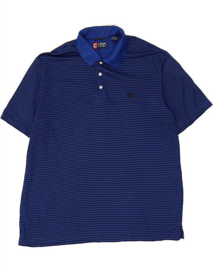 CHAPS Mens Polo Shirt XL Navy Blue Striped Polyester Vintage Chaps and Second-Hand Chaps from Messina Hembry 