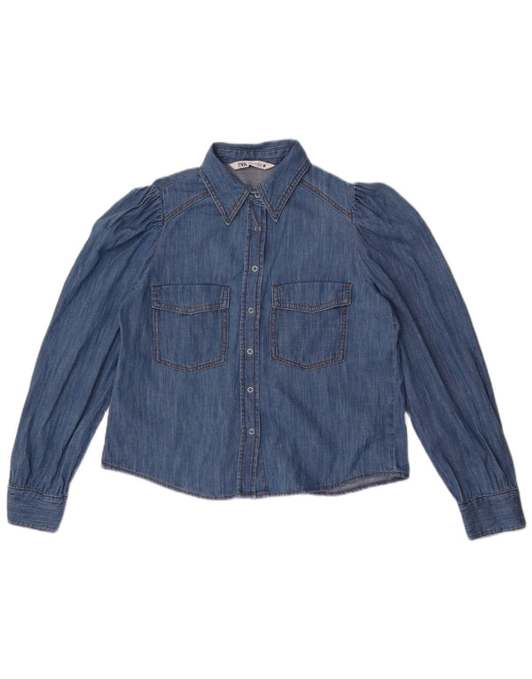 Camicia in denim oversize corta da donna Zara UK 10 piccola blu
