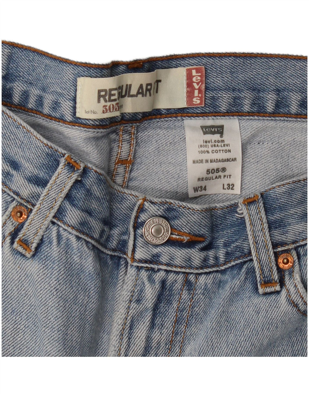 LEVI'S Jeans dritti da uomo 505 vestibilità regolare W34 L32 cotone blu