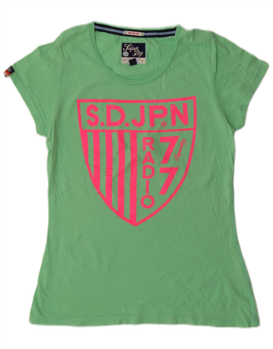 T-shirt grafica da donna SUPERDRY Top UK 14 grande cotone verde