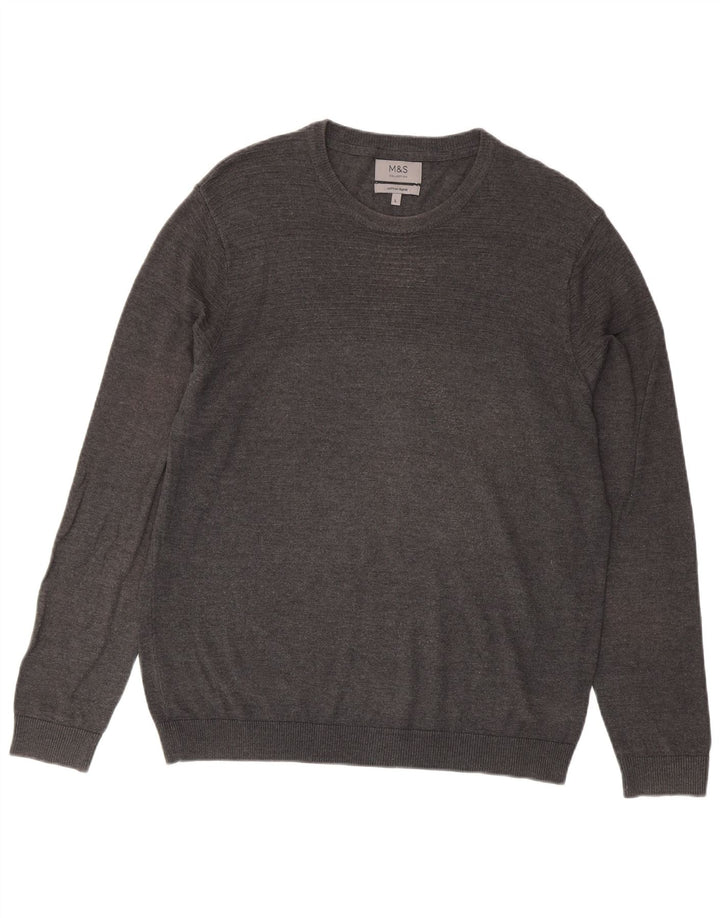 Maglione maglione girocollo da uomo Marks & Spencer grande acrilico grigio
