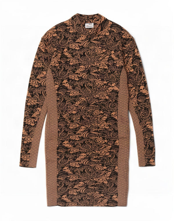 Abito tubino a maniche lunghe da donna Zara UK 12 Viscosa floreale marrone medio