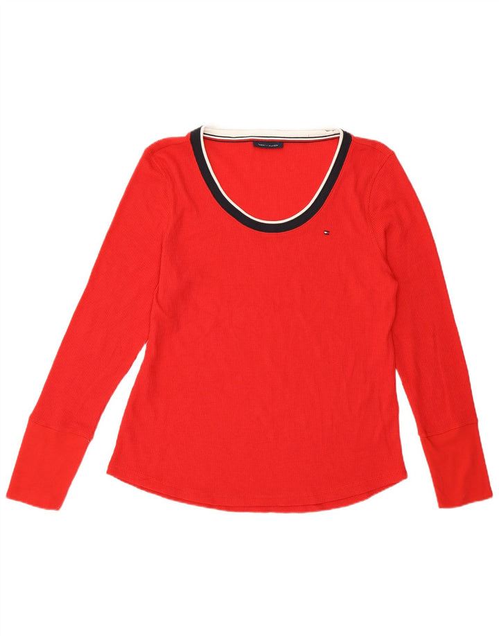 TOMMY HILFIGER Top da donna a maniche lunghe UK 16 Large Rosso Cotone