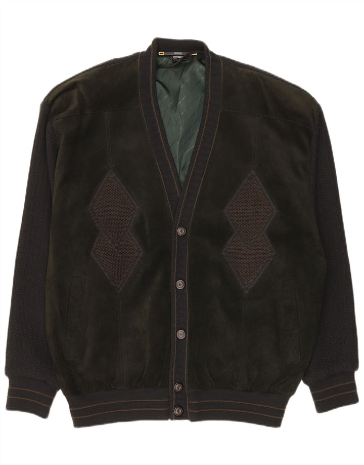 WESTBURY Maglione cardigan da uomo grande verde a rombi/acrilico diamante classico