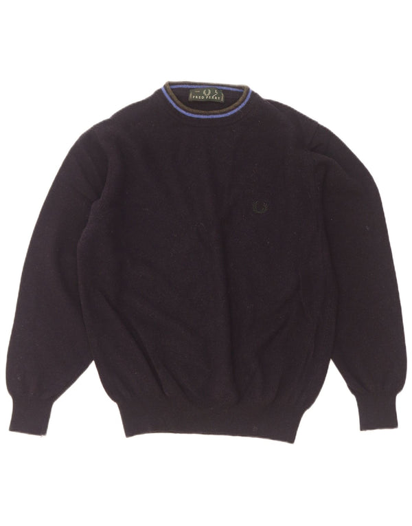 Maglione maglione a collo alto da donna Fred Perry UK 16 grande lana blu navy