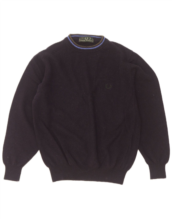 Maglione maglione a collo alto da donna Fred Perry UK 16 grande lana blu navy