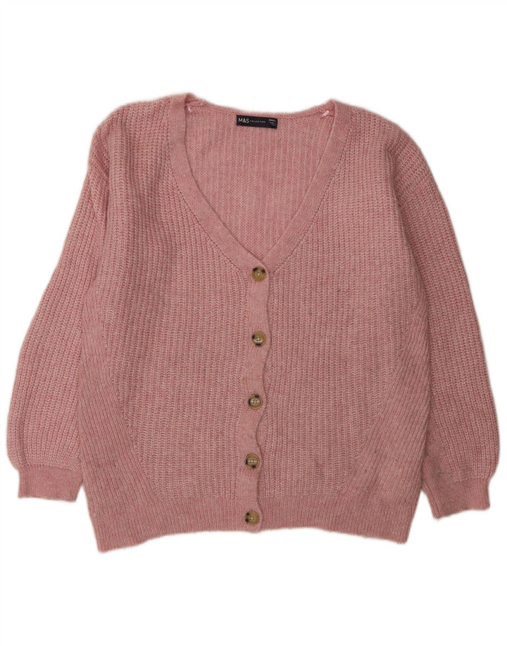 Maglione cardigan oversize da donna Marks & Spencer UK 10 piccolo acrilico rosa