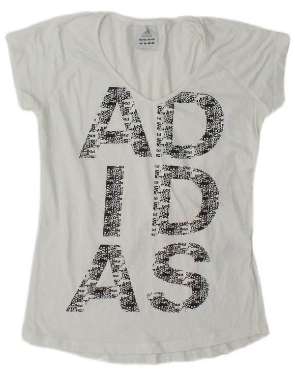 T-shirt grafica da donna Adidas Top UK 10 piccola in cotone bianco