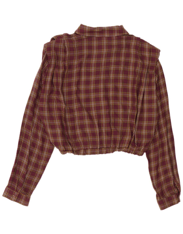 Top corto a maniche lunghe da donna Zara in viscosa a quadri bordeaux UK 16