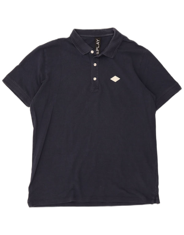 Polo da uomo Replay 2XL in cotone blu navy