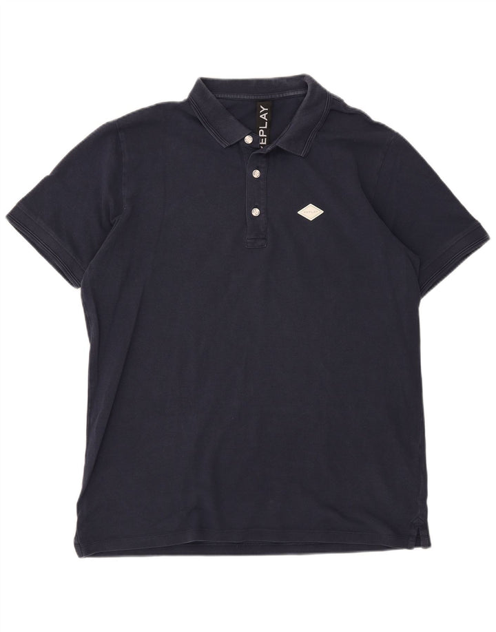 Polo da uomo Replay 2XL in cotone blu navy