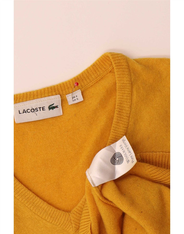 Maglione da uomo con scollo a V Lacoste taglia 3 piccolo in lana vergine gialla