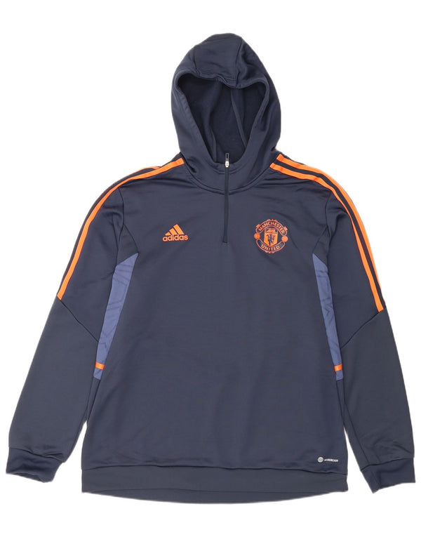 Felpa con cappuccio da uomo Adidas Manchester United XL blu navy color block