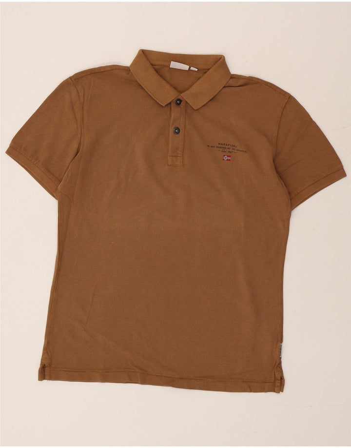 Polo da uomo Napapijri grande in cotone marrone