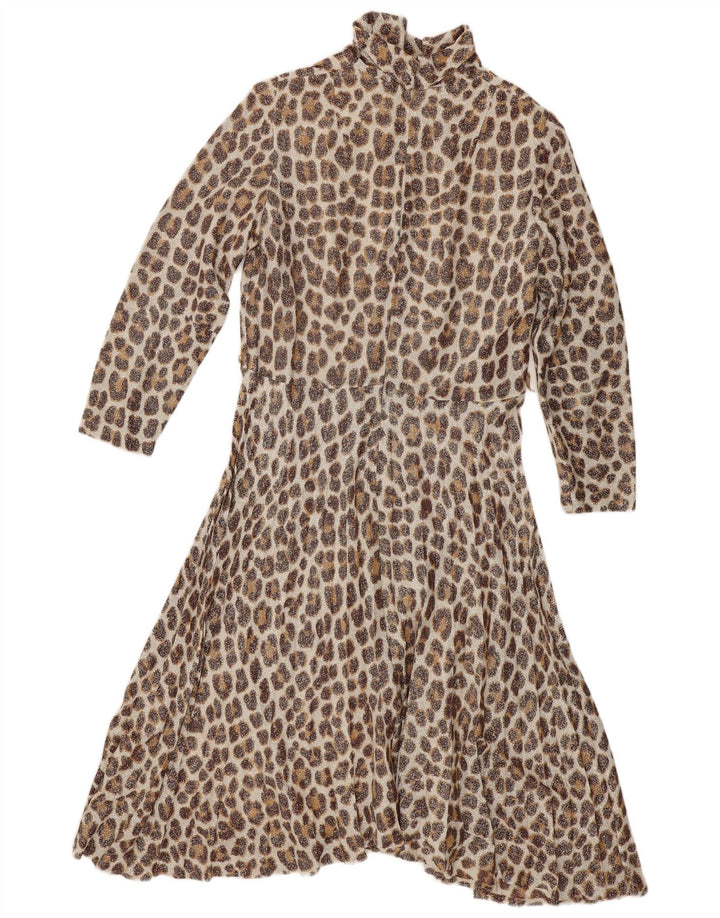 Abito lungo da donna vintage con maniche a 3/4 IT 42 Stampa animalier beige medio
