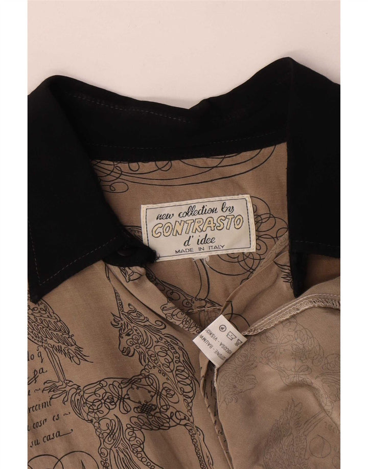 Camicia a maniche corte vintage da uomo con motivo astratto, grande in cotone grigio
