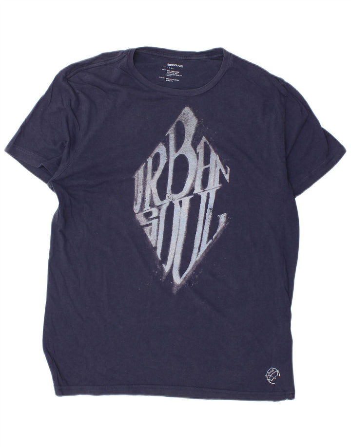 T-shirt grafica da uomo Gas Top in cotone blu navy medio