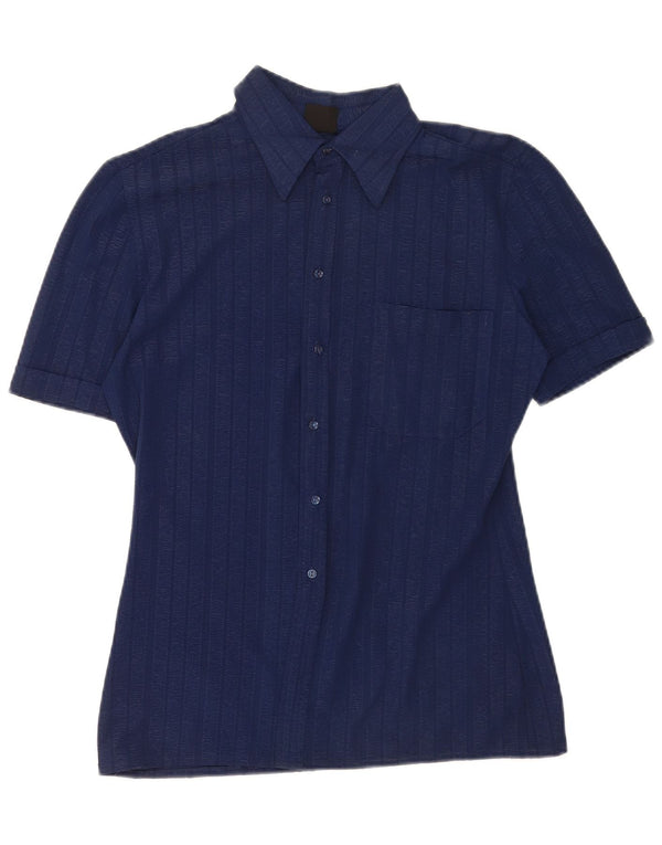 Camicia vintage da uomo a maniche corte piccola a righe blu navy