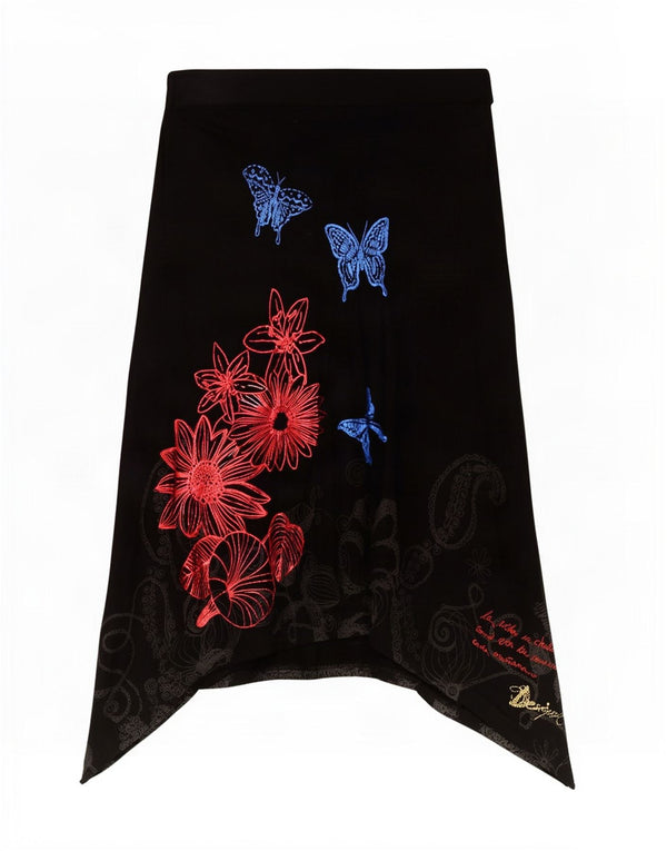 Desigual Gonna asimmetrica grafica da donna media W30 viscosa Paisley nera