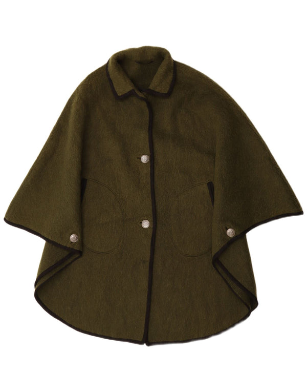 Cappotto poncho oversize vintage da donna IT 48 XL lana vergine verde