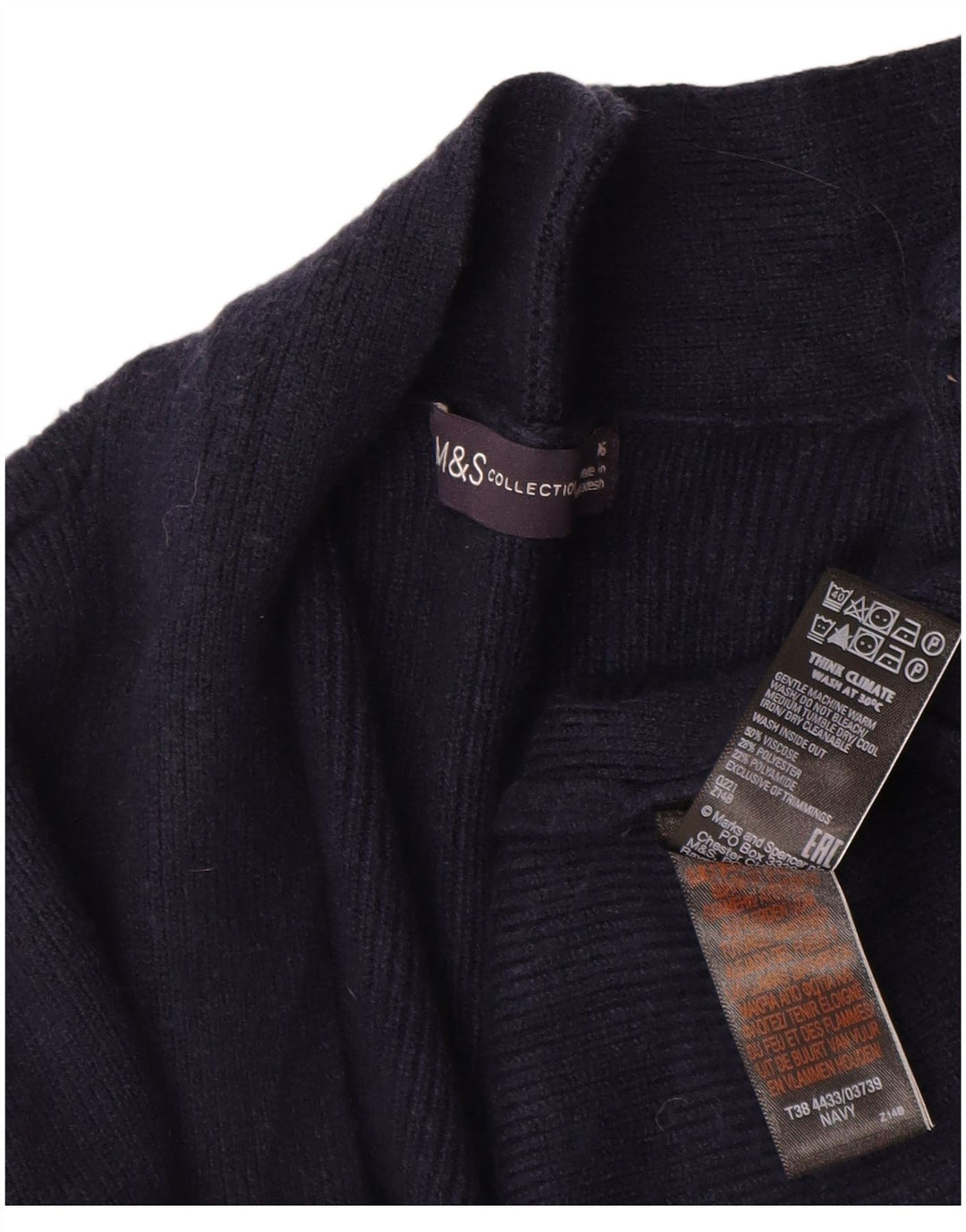 Maglione cardigan aperto lungo da donna Marks & Spencer UK 16 grande blu navy