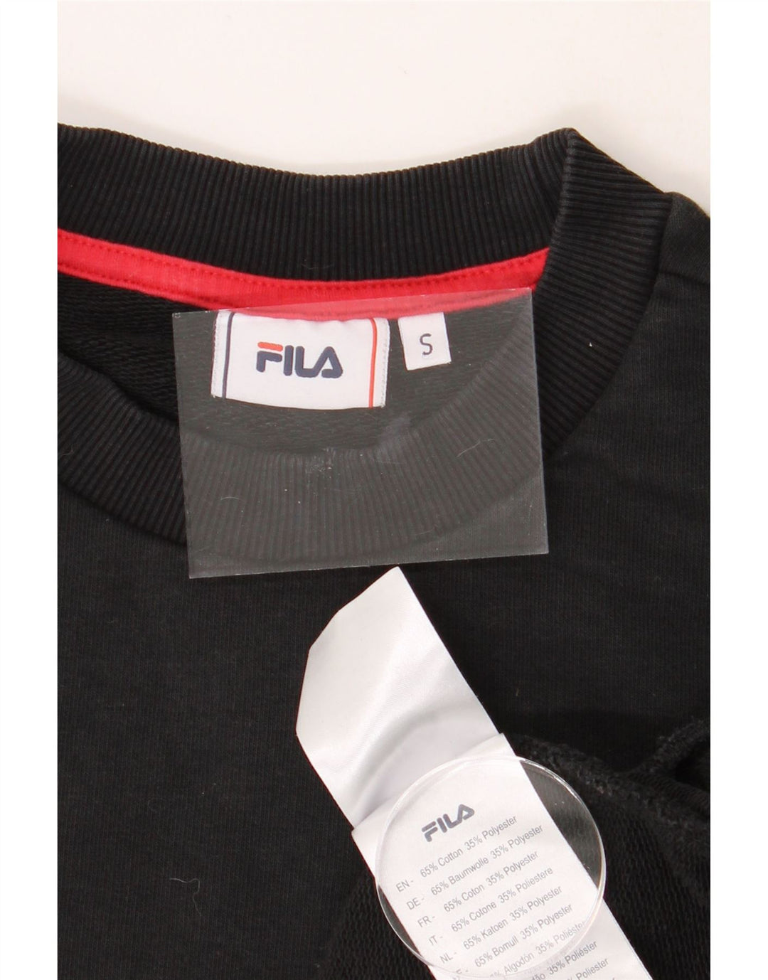 FILA Mens Graphic Sweatshirt Jumper Small Black Cotton Vintage Fila and Second-Hand Fila from Messina Hembry 