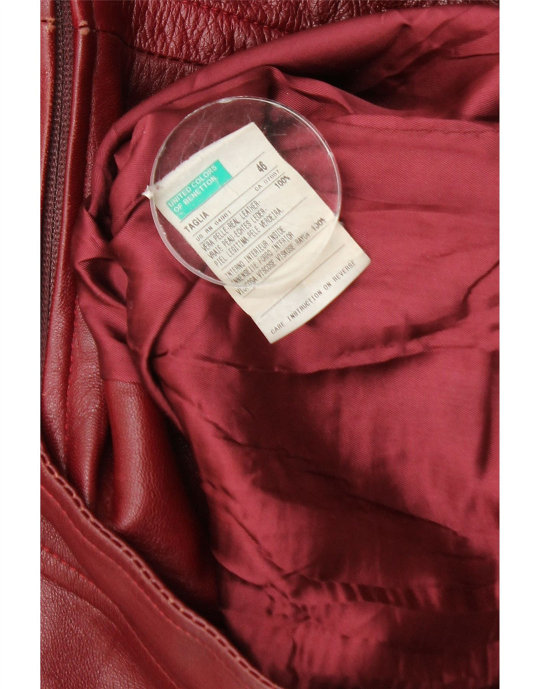 Giacca in pelle corta da donna Benetton IT 46 Large in pelle bordeaux