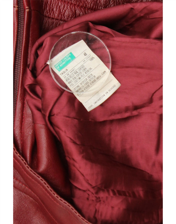 Giacca in pelle corta da donna Benetton IT 46 Large in pelle bordeaux