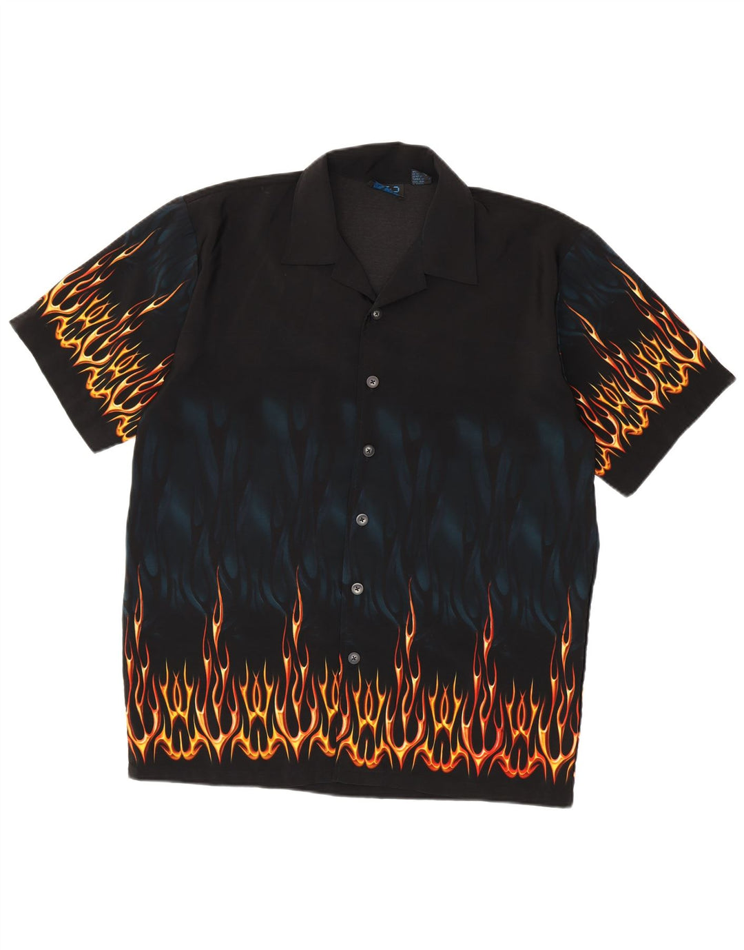 Camicia a maniche corte con motivo astratto vintage da uomo in poliestere nero medio