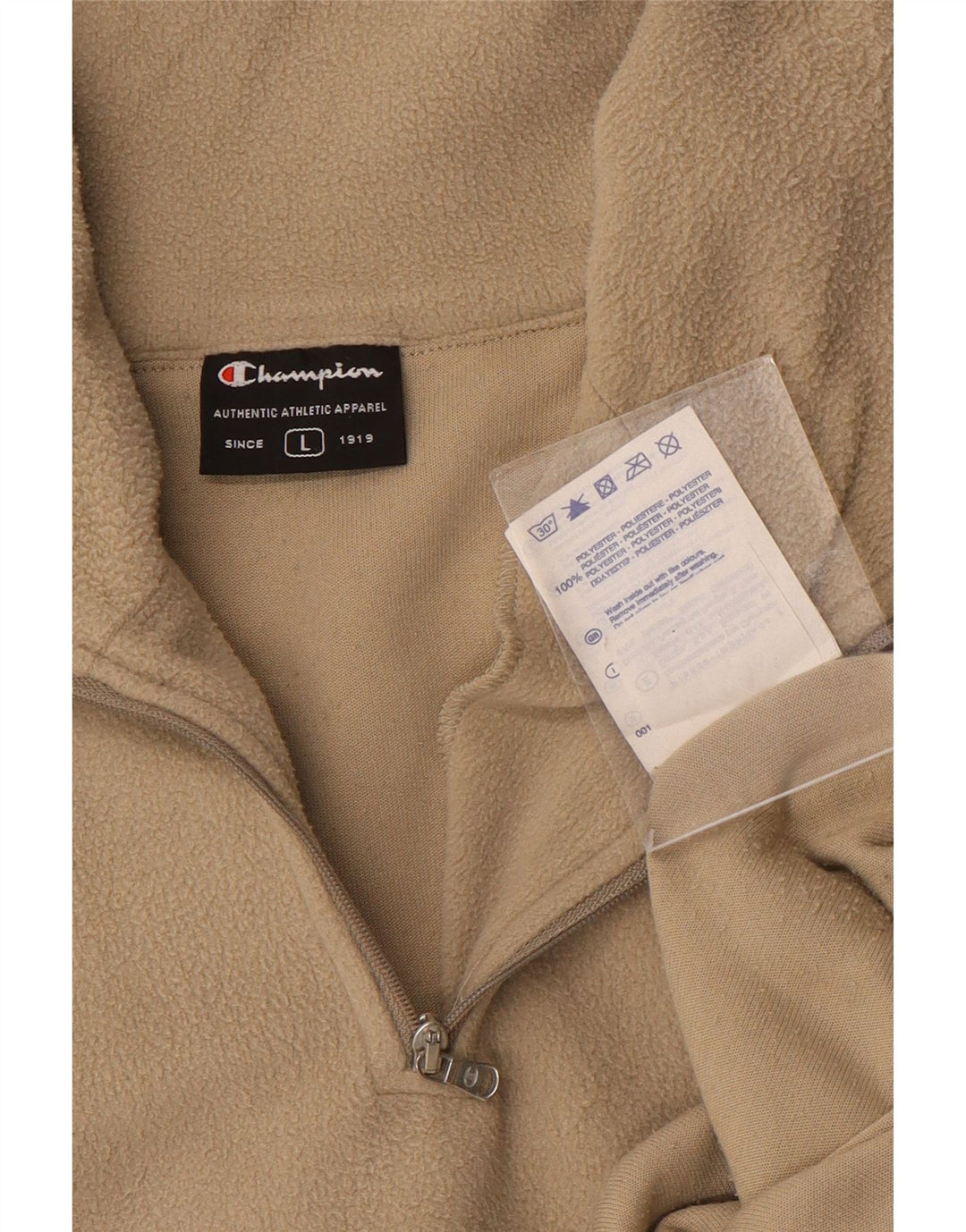 Maglione in pile Champion da uomo con zip e collo, grande, in poliestere beige