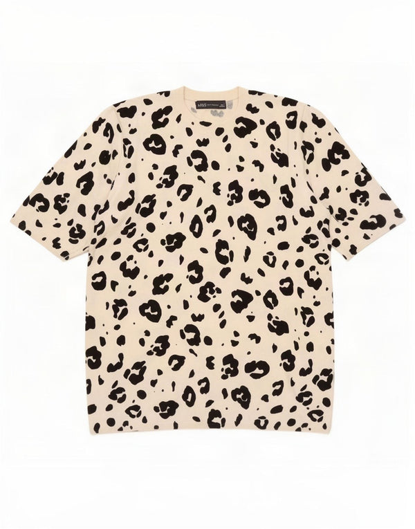 Marks & Spencer T-shirt da donna Top UK 16 Large White Animal Print Viscosa