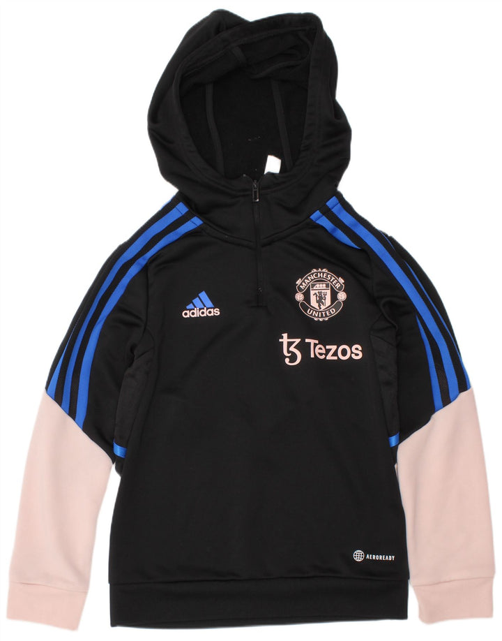 Felpa con cappuccio ADIDAS per ragazze del Manchester United, 7-8 anni, color block nero