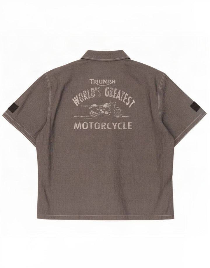 Camicia a maniche corte grafica da uomo Triumph XL in cotone grigio