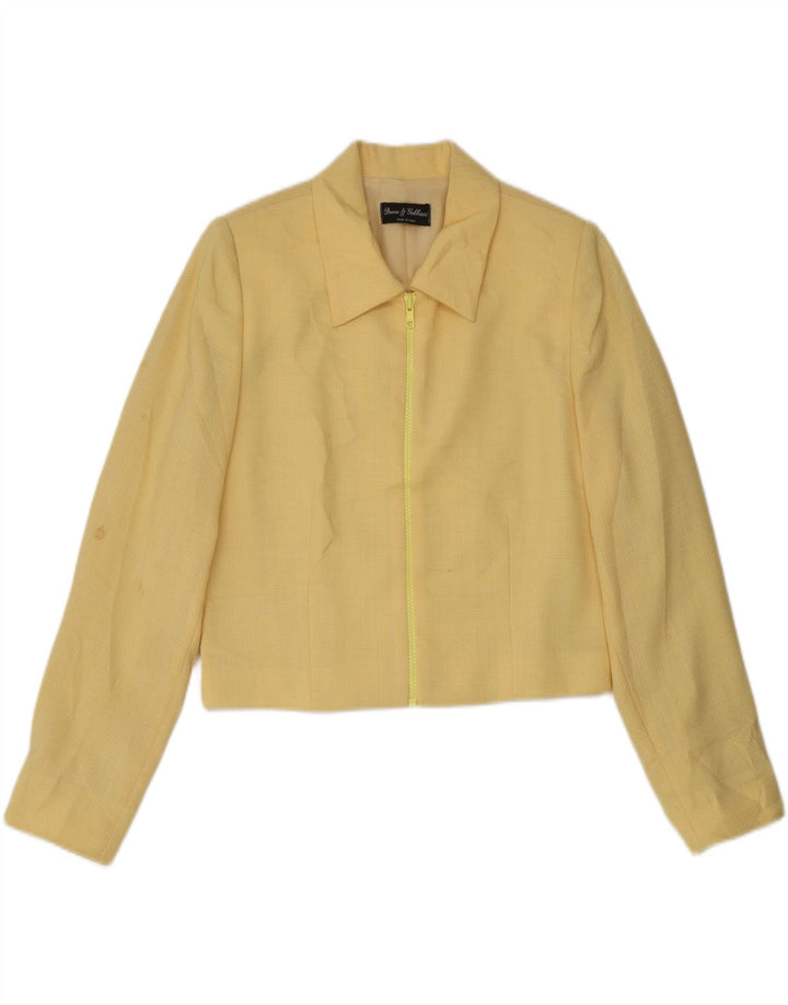 VINTAGE Womens Crop Blazer Jacket IT 42 Medium Yellow Wool Vintage Vintage and Second-Hand Vintage from Messina Hembry 