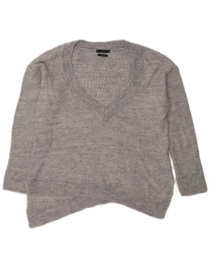 Maglione Zara da donna asimmetrico oversize con scollo a V UK 10 piccolo grigio