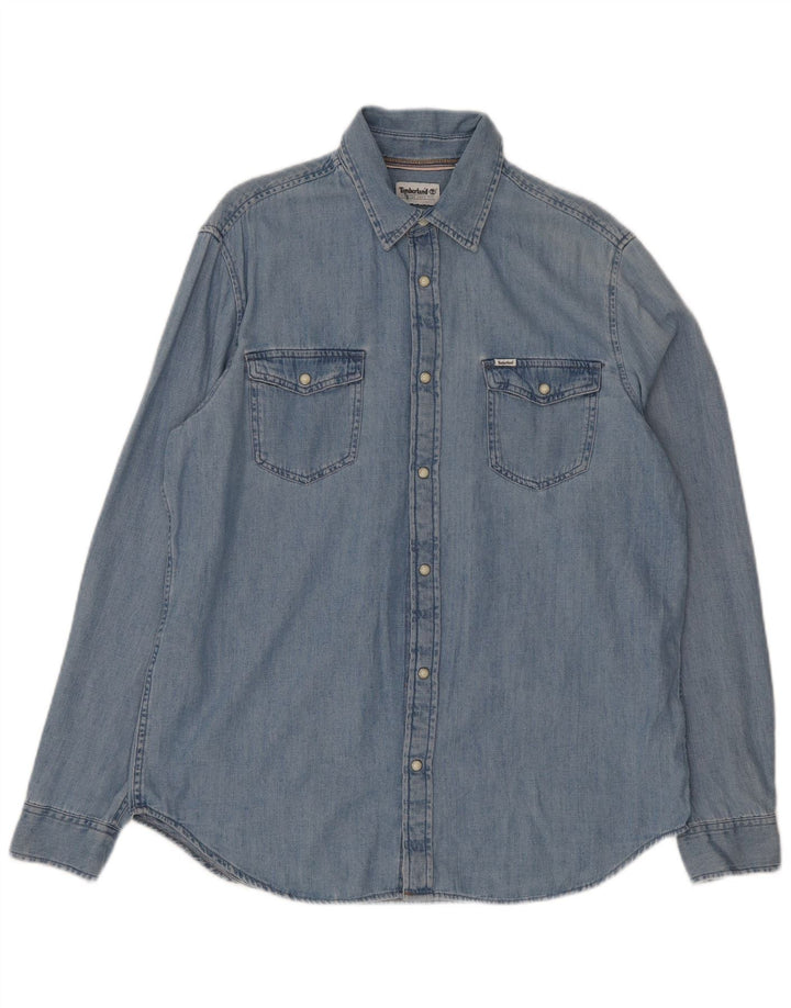 Camicia Timberland da uomo vestibilità regolare in denim di grandi dimensioni in cotone blu