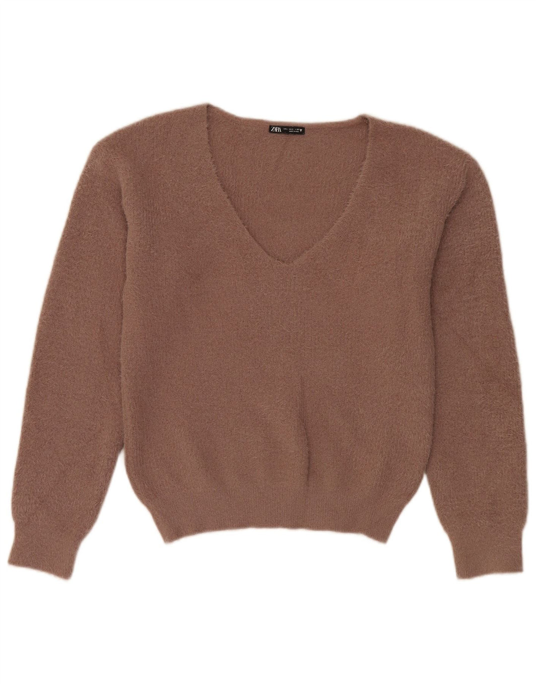 Maglione oversize con scollo a V da donna Zara UK 10 piccolo poliestere marrone