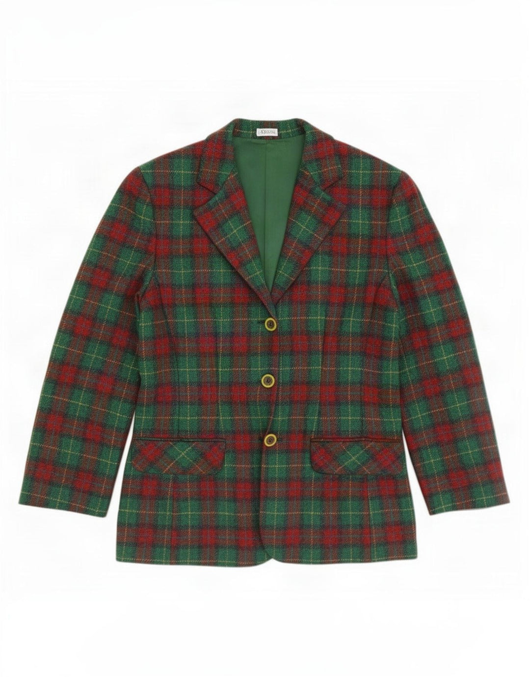 Giacca blazer vintage da donna a 3 bottoni IT 46 grande motivo a quadri verdi