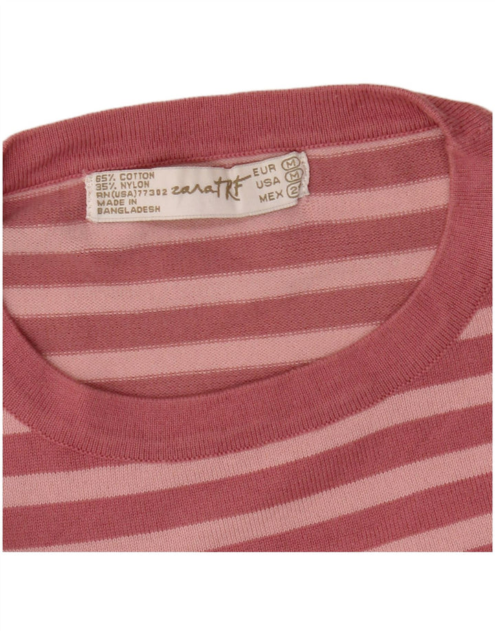 Top ZARA Bambina Manica 3/4 11-12 Anni Cotone Rigato Rosa Medio