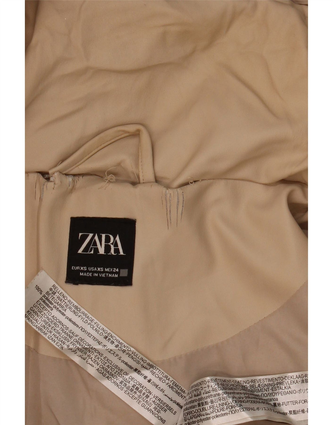 Giacca imbottita oversize con cappuccio da donna Zara UK 6 XS Poliestere beige