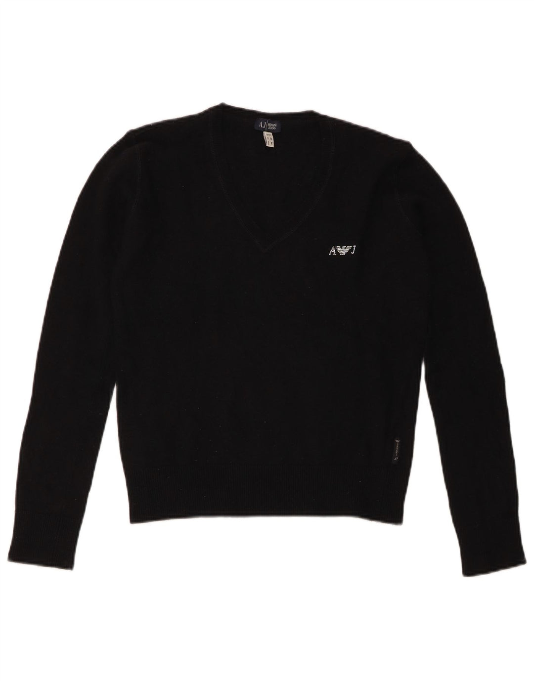 Maglione corto con scollo a V da donna Armani Jeans UK 12 medio nero