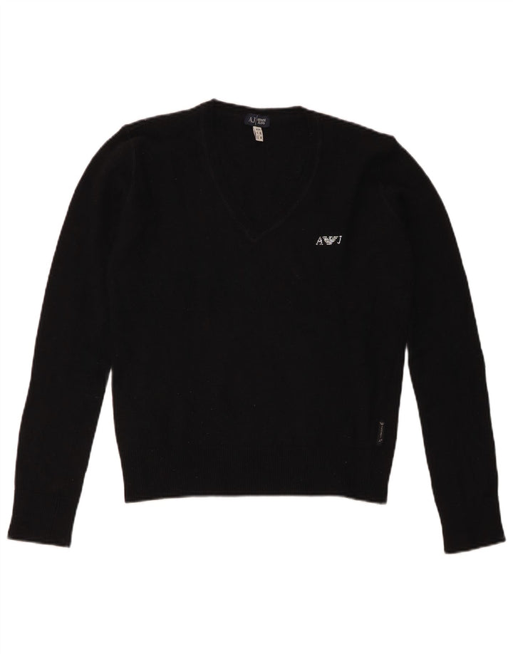 Maglione corto con scollo a V da donna Armani Jeans UK 12 medio nero
